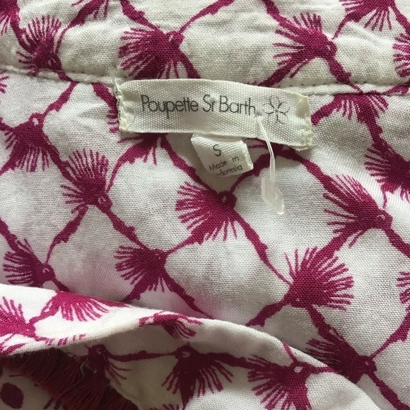 POUPETTE ST BARTH Donna Tunica Mini Dress in Rayon Georgette Print Purple Tassel - Picture 7 of 11